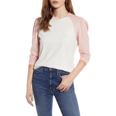 Lucky Brand Puff Sleeve Cotton Baseball T-Shirt, White