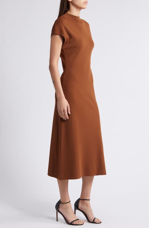 Shop Zoe And Claire Mock Neck Fitted Midi Sweater Dress In Brown