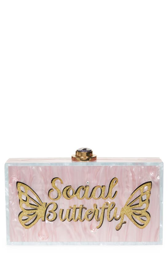 Shop Sophia Webster Cleo Social Butterfly Box Clutch In Pearl Pink