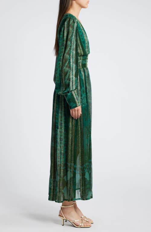 Shop Ciebon Onella Metallic Print Long Sleeve Maxi Dress In Green Multi