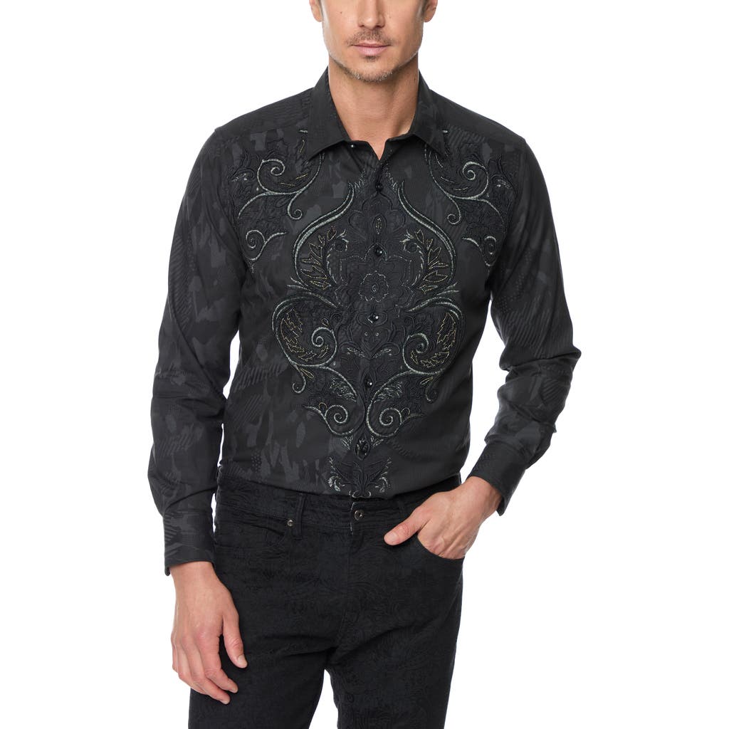Robert Graham Saldibar Embellished Classic Fit Stretch Button-Up Shirt in Black