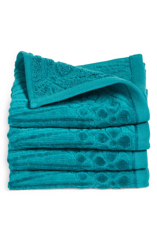 Shop Liberty London 4-piece Ianthe Cotton Washcloths In Teal