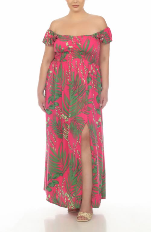 Shop Boho Me Smocked Flutter Sleeve Maxi Dress In Hot Pink/green