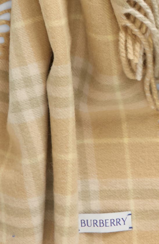 Shop Burberry Check Fringed Cashmere Scarf In Flax