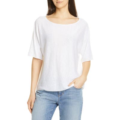 Eileen Fisher Bateau Neck Organic Linen Blend Top, White