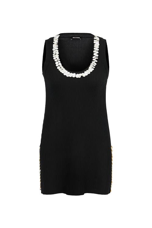 Shop Nocturne Mother Of Pearl Beaded Knit Top In Black