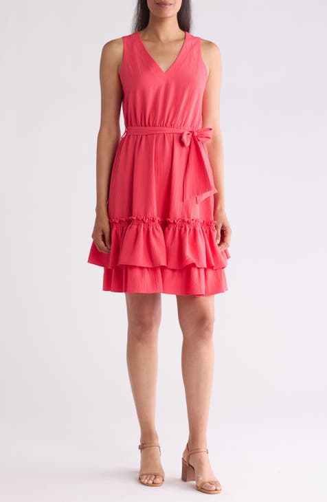 Belted Ruffle Hem Gauze Dress