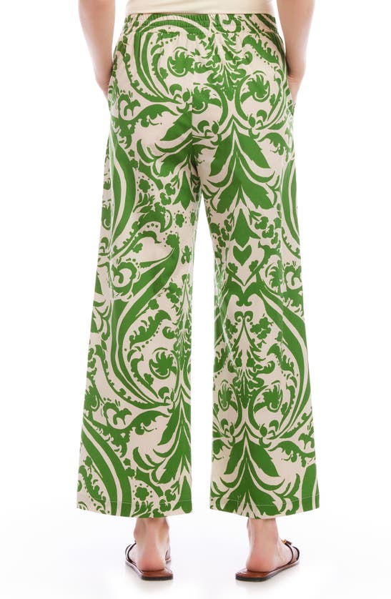 Shop Karen Kane Wide Leg Drawstring Cotton Pants In Green Print