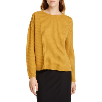 Eileen Fisher Bateau Neck Ribbed Cashmere Sweater