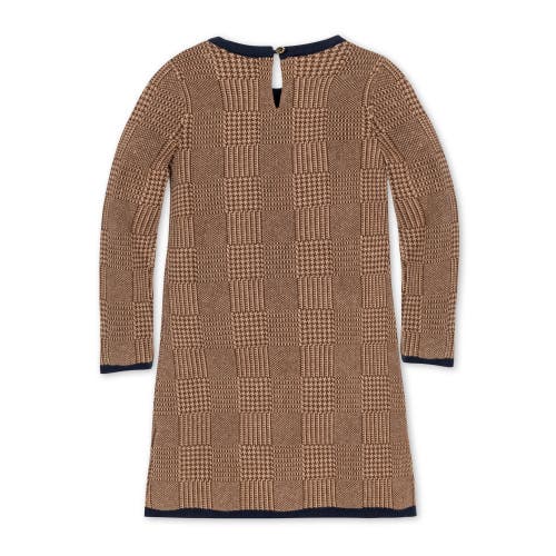 Hope & Henry Girls' Organic Bow Sweater Dress, Kids In Brown Glen Plaid Intarsia