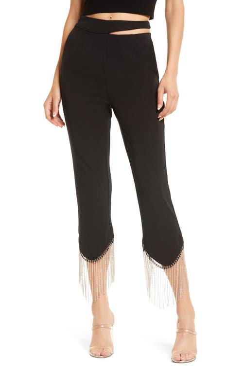 Waist Cutout Fringe Crop Pants in Black