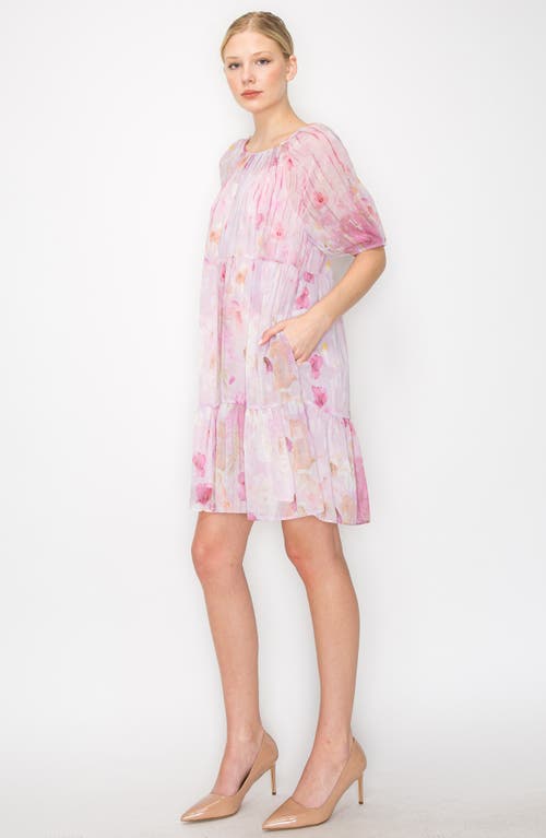 Shop Melloday Floral Tiered Chiffon Shift Dress In Lavender Print
