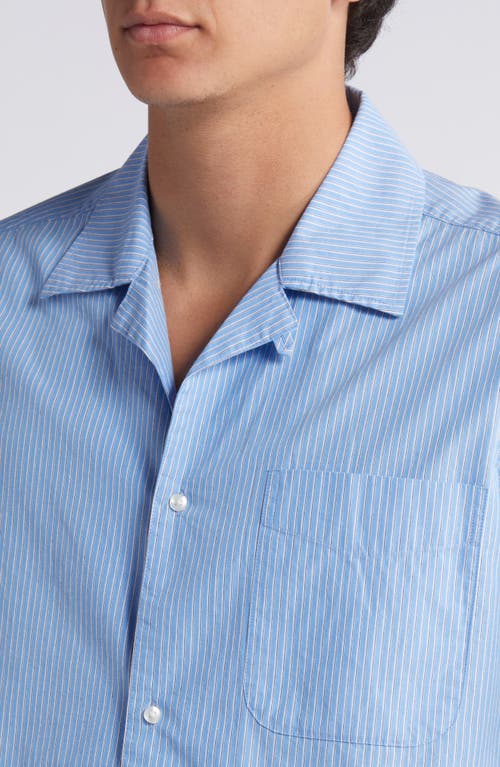 Shop Les Deux Lawson 2.0 Stripe Poplin Camp Shirt In White/surf Blue