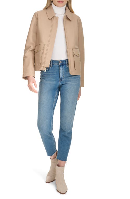 Shop Cole Haan Leather Trucker Jacket In Sesame