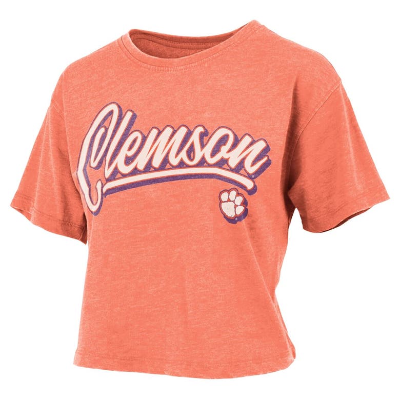 Shop Pressbox Orange Clemson Tigers Team Script Harlow Vintage Waist Length T-shirt In Heather Orange