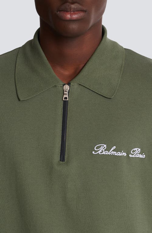 BALMAIN BALMAIN SIGNATURE EMBROIDERED COTTON PIQUÉ ZIP POLO