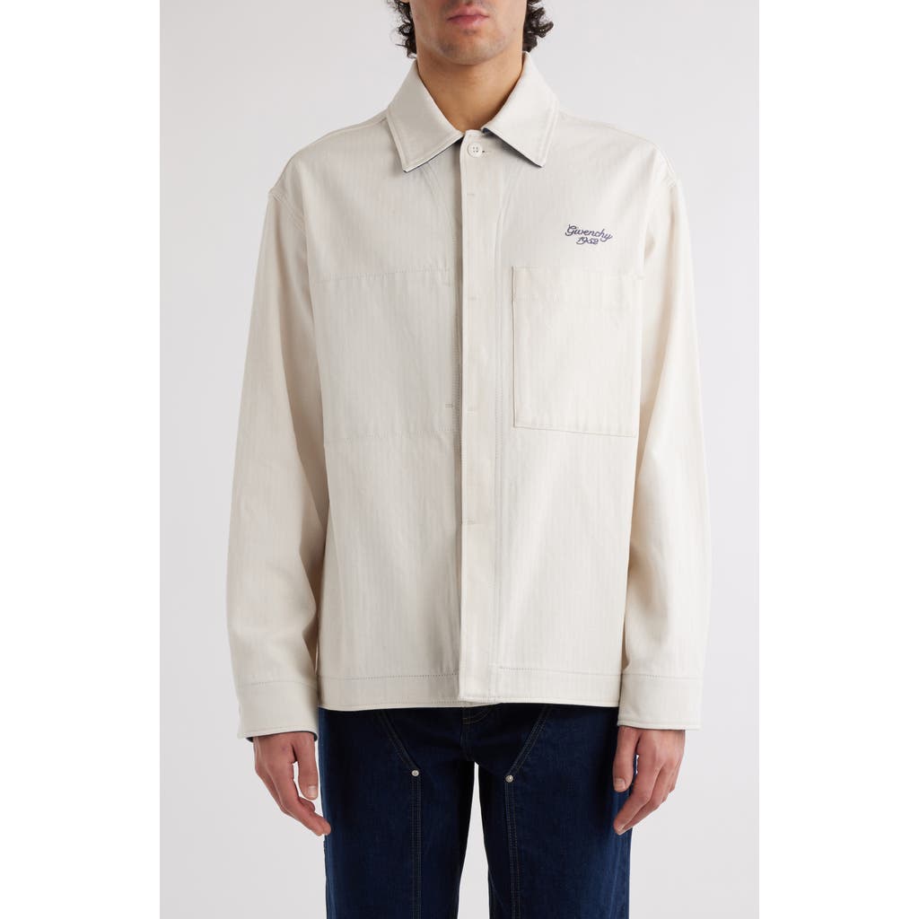 Givenchy Cotton Herringbone Button-up Overshirt In Ivory