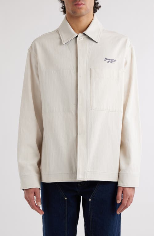 Givenchy Cotton Herringbone Button-Up Overshirt Ivory at Nordstrom,