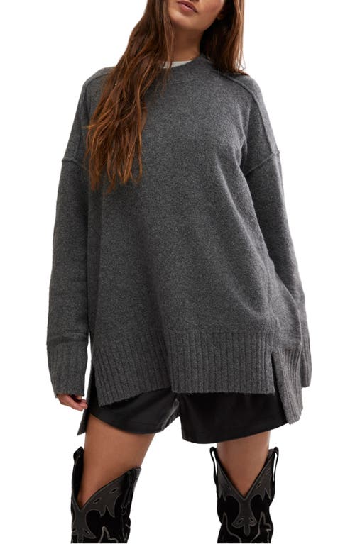 Shop Free People Phoebe High-low Tunic Sweater In Dark Heather Grey