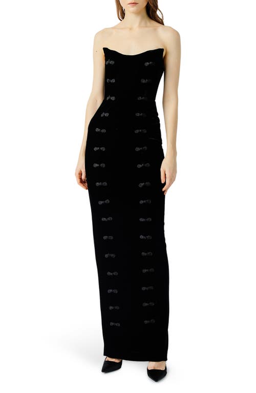 Amora Strapless Velvet Maxi Dress in Black