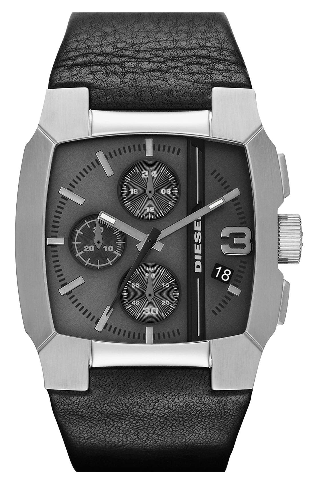 DIESEL® Square Leather Strap Watch, 47mm x 40mm Nordstrom