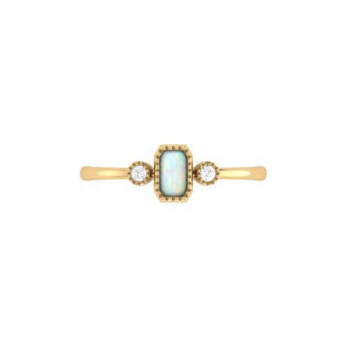 Shop Luvmyjewelry Emerald Cut Opal & Diamond Birthstone Ring In Yellow Gold