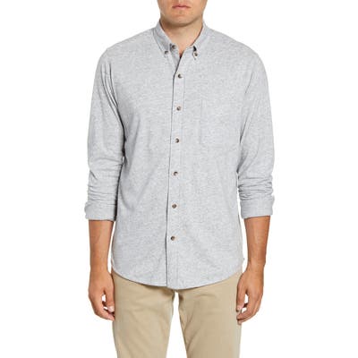 Faherty Luxe Regular Fit Heathered Button-Down Knit Shirt, Grey