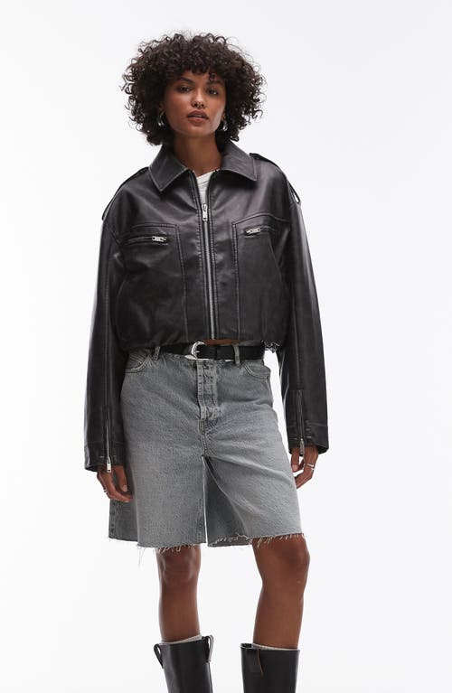 TOPSHOP TOPSHOP FAUX LEATHER BOMBER JACKET 