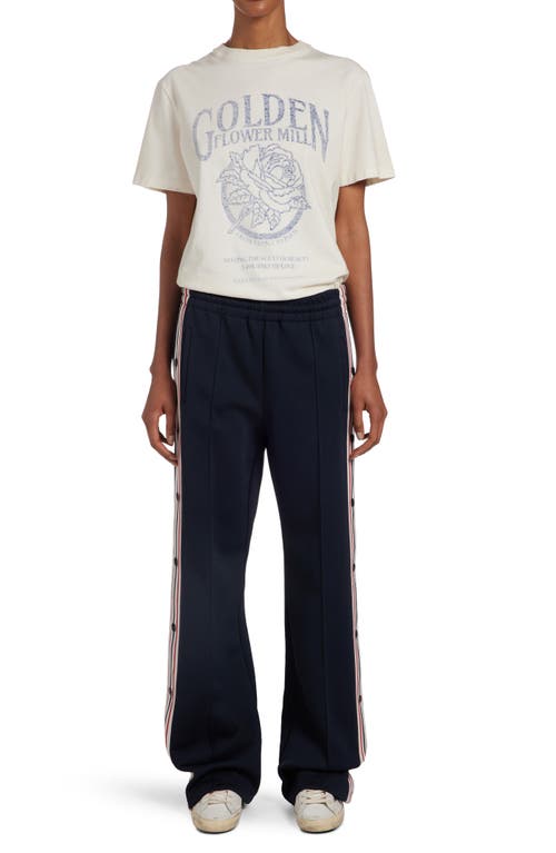 Shop Golden Goose Side Stripe Snap Track Pants In Dark Blue/papyrus