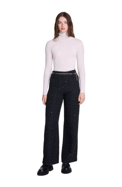 Maje Sequinned Tweed Trousers In Black