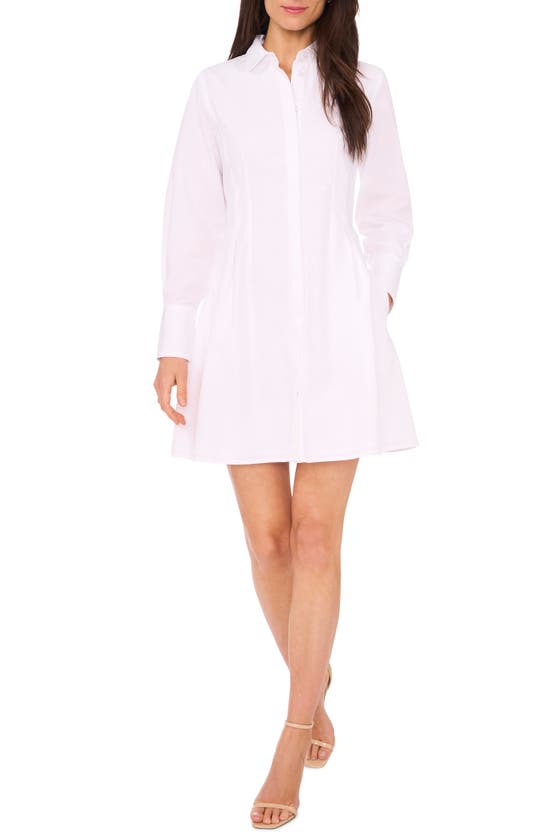 Shop Halogen Long Sleeve Cotton Fit & Flare Shirtdress In Bright White
