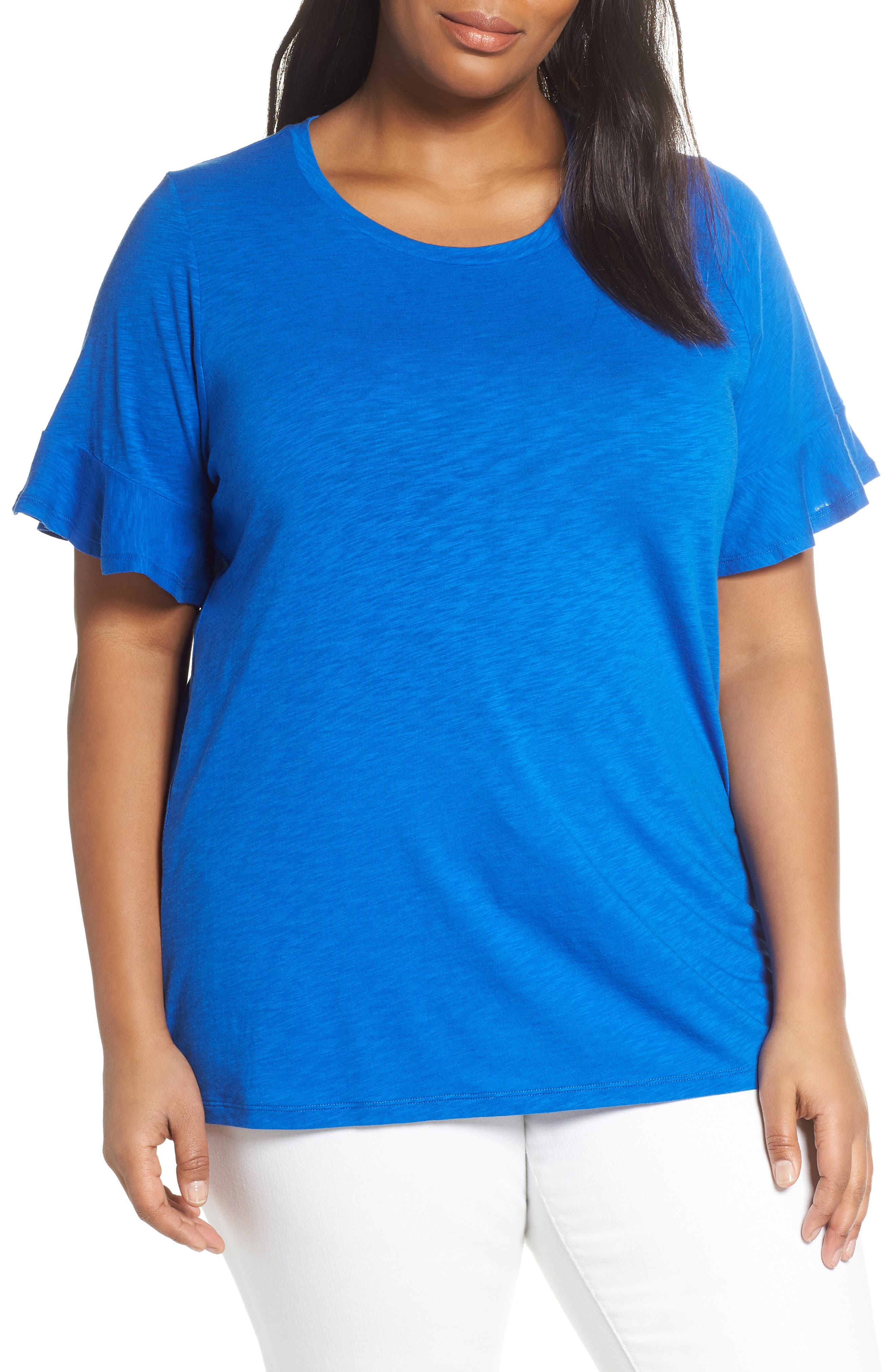 Plus Size Kors Michael Kors Ruffle Sleeve Tee, Blue
