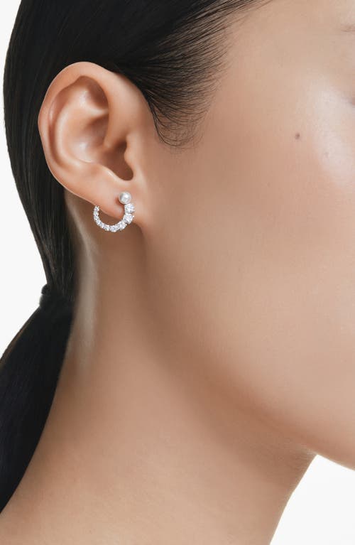 Swarovski Crystal Pearl, Round Cut, White, Matrix Hoop Earrings In Silver