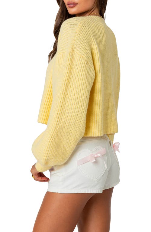 Edikted Sabrina Bishop Sleeve Crop Cardigan In Yellow