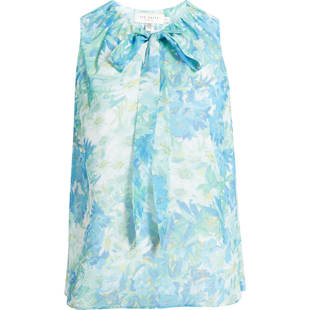 Shop Ted Baker London Chalote Print Tie Neck Sleeveless Top In Blue/white