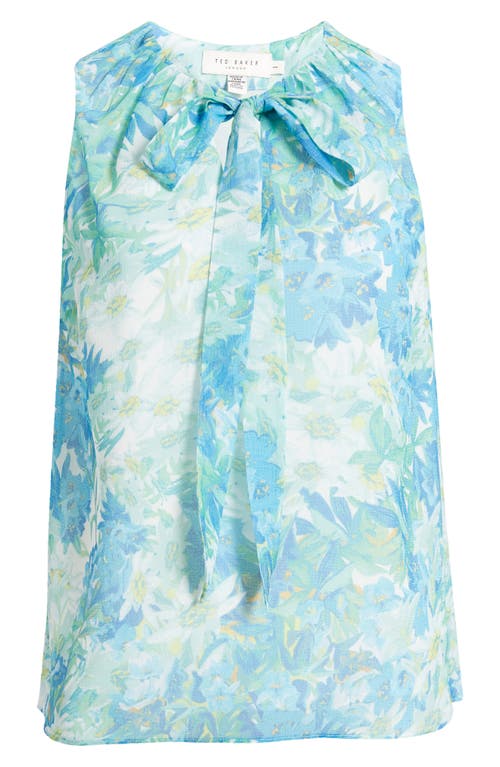 Chalote Print Tie Neck Sleeveless Top in Blue/White