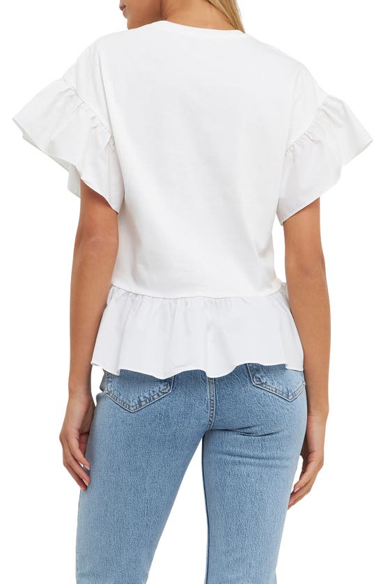 ENGLISH FACTORY ENGLISH FACTORY MIXED MEDIA FLUTTER SLEEVE PEPLUM COTTON TOP
