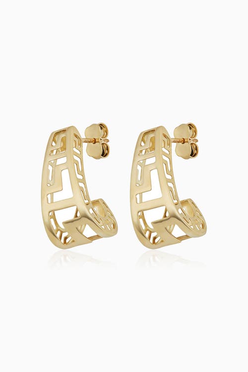 Oradina 14k Yellow Gold Greek Key Huggies In Yellow Gold