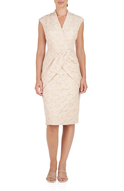 JS Collections Emery Faux Wrap Cocktail Sheath Dress in Champagne