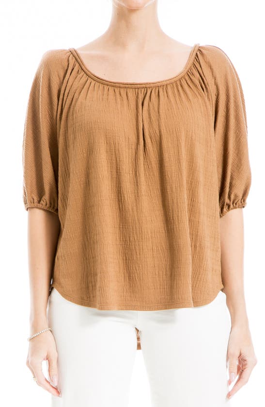 Max Studio Textured Knit Bubble Sleeve Knit Top In Cork
