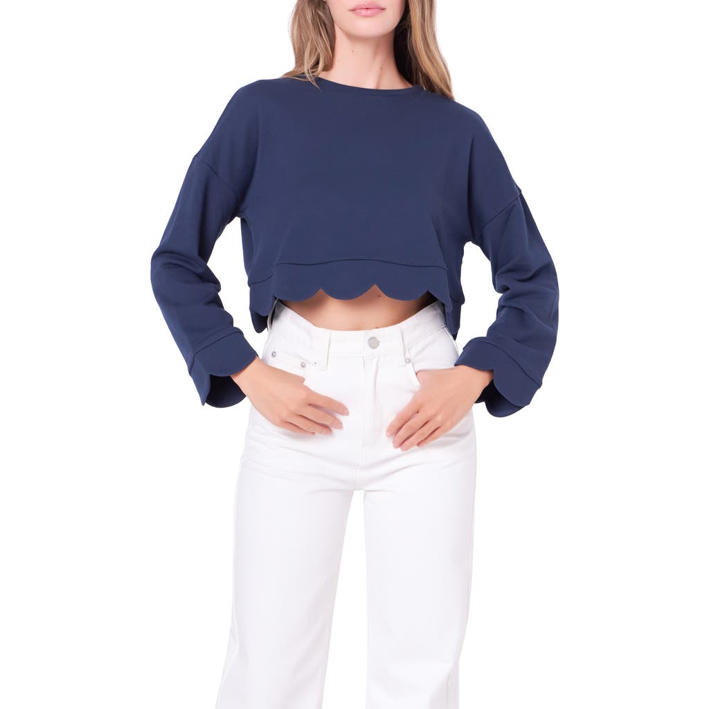 English Factory Scallop Crop Knit Top In Navy