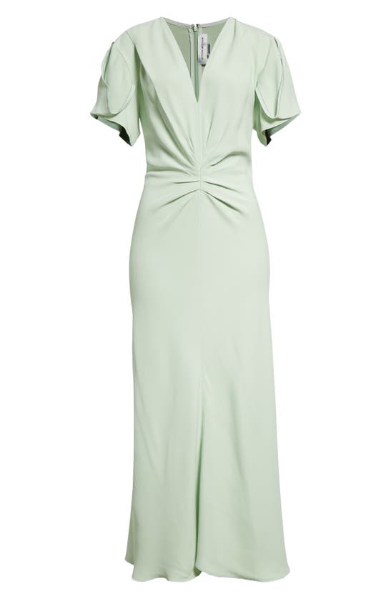 Shop Victoria Beckham Gathered V-neck Midi Dress In Jade