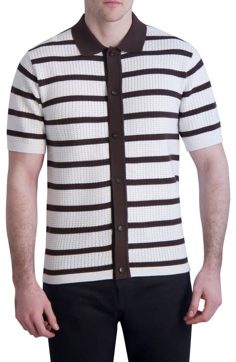 Textured Stripe Short Sleeve Polo Sweater