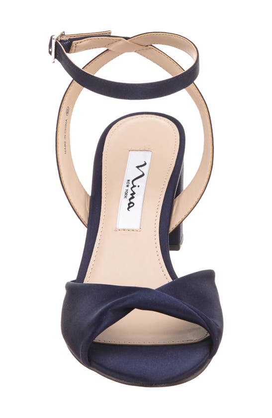 Nina Nigella Glitter Ankle Wrap Sandal In New Navy Luster Satin