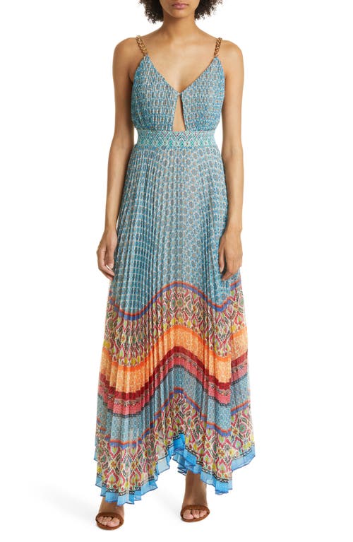 Alice + Olivia Gloria Mix Print Chain Strap Dress in Sunshower Stripe/Multi