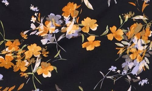Cece Floral Square Neck Crepe Knit Dress In Rich Black