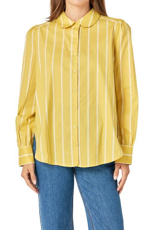 Shop English Factory Stripe Stretch Cotton Button-up Shirt In Mustard