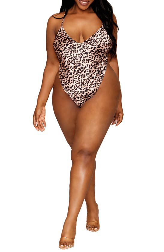 Dreamgirl Leopard Print Teddy & Robe Set In Leopard/ Rose