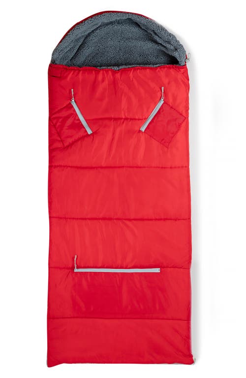 Mimish Kids' Sleep-n-pack Faux Shearling Lined Sleeping Bag Backpack In Fiery Red/stormy Grey