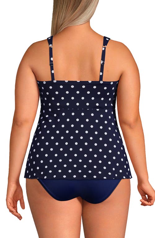 Shop Lands' End Plus Size Flutter Scoop Neck Tankini Top In Deep Sea Polka Dot